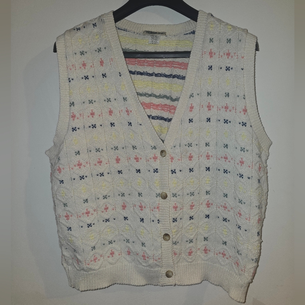 Vintage Northern Reflections Vest Button Confetti Knit Large Ptp 21-24 L 24.5